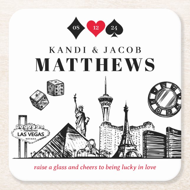 Elegant and Fun Las Vegas Wedding Square Paper Coaster (Front)