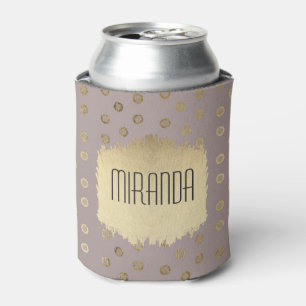 Elegant and Girly Faux Gold Glitter Dots Beige Can Cooler