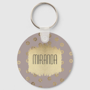 Elegant and Girly Faux Gold Glitter Dots Beige Key Ring