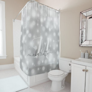 Elegant and Glitzy Grey/Grey Sparkle Shower Curtain