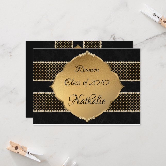 Elegant and Gold and black reunion  Invitation (Front/Back In Situ)