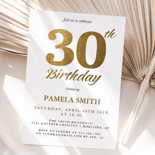 Elegant and luxury classic faux gold 30th birthday invitation