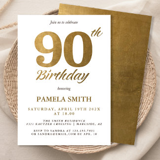 Elegant and luxury classic faux gold 90th birthday invitation