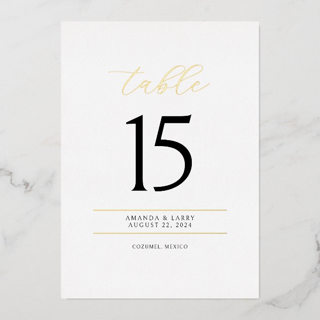 Elegant and Minimal Foil Table Number Cards (Front)