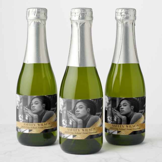 Elegant and Minimal Gold Photo Sparkling Wine Label (Bottles)