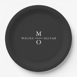 Elegant and Minimalist black and white wedding Paper Plate