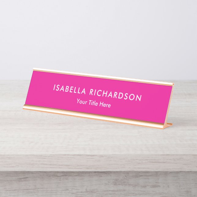 Elegant And Minimalist Magenta Desk Name Plate (Front)