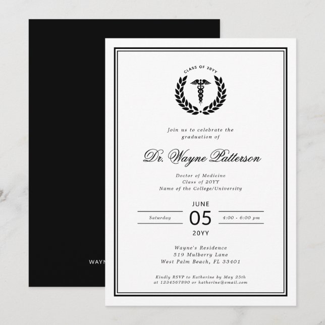 Elegant and Minimalist Medical School Graduation Invitation (Front/Back)