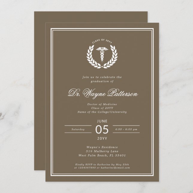Elegant and Minimalist Medical School Graduation Invitation (Front/Back)