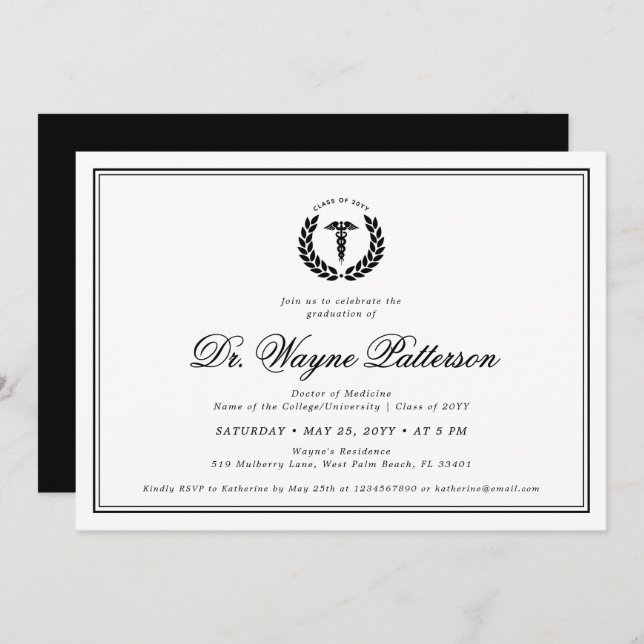 Elegant and Minimalist Medical School Graduation Invitation (Front/Back)