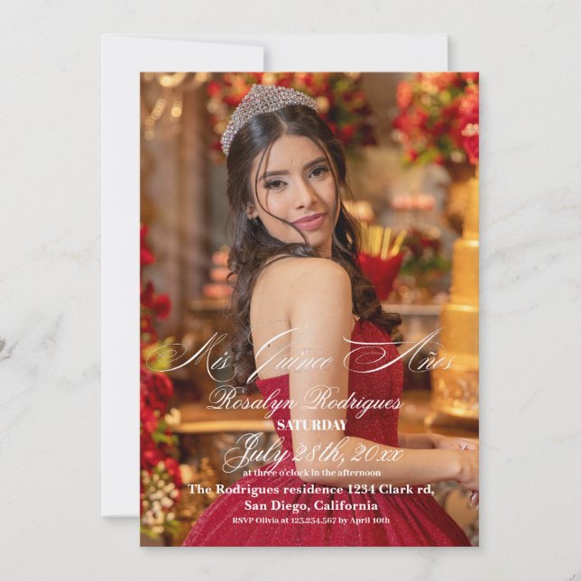 Elegant and minimalist Photo Quinceañera Invitation (Front)