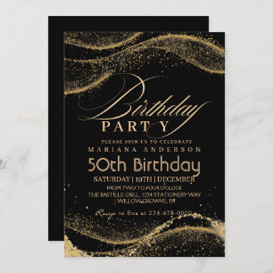 Elegant and modern Black gold 50th Birthday Invitation