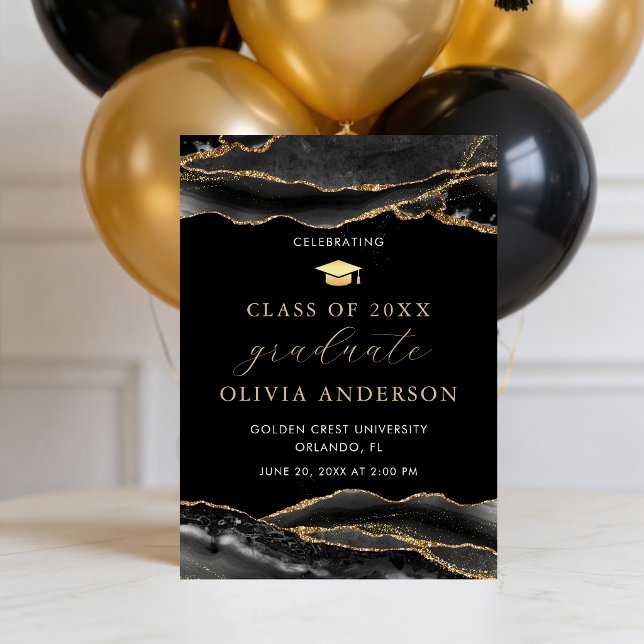 Elegant and Modern Black & Gold Graduation Announcement (Modern Black and Gold Graduation announcement invitation)