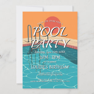 elegant and modern blue Pool Party Invitation