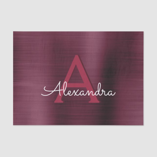 Elegant and Modern Burgundy Marsala Monogram Tissue Paper (Front)