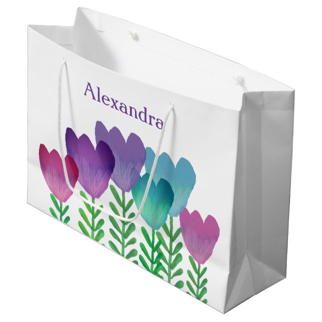 Elegant And Modern Floral Custom  Large Gift Bag (Front Angled)