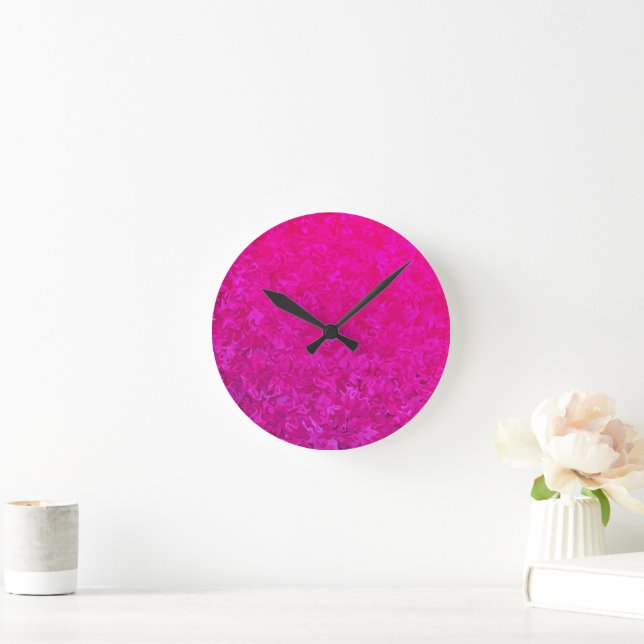 Elegant and modern fuschia pink abstract pattern round clock (Home)