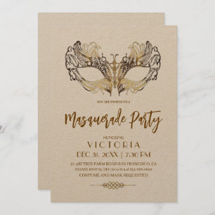 Elegant and Modern Gold Masquerade Party Birthday Invitation