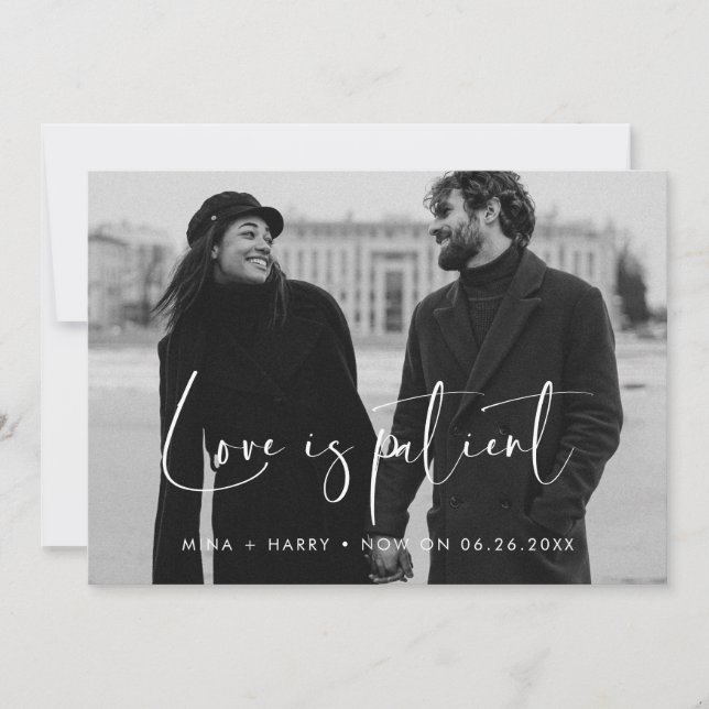 Elegant and modern Love is patient wedding update Announcement (Front)