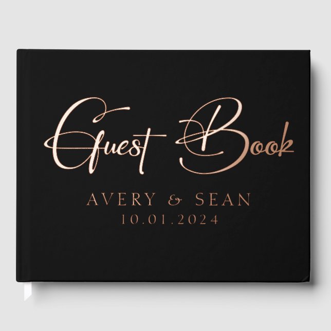 Elegant and Modern Personalised Black & Gold Foil Guest Book (Front)