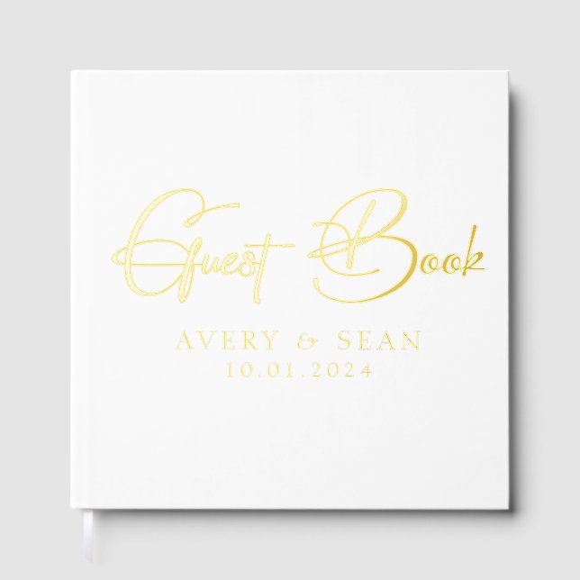Elegant and Modern Personalised Black & Gold Foil Guest Book (Front)