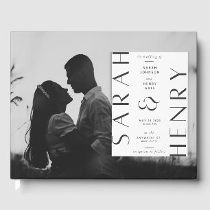 Elegant and Modern Photo Black & White Wedding Gue Guest Book