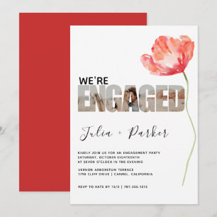 Elegant and Modern Poppy Red Engagement Party Invitation