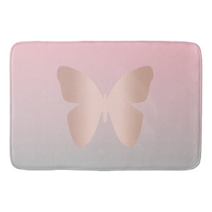 Elegant and modern rose gold butterfly design bath mat