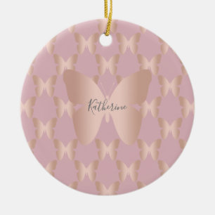 Elegant and modern rose gold butterfly design ceramic ornament