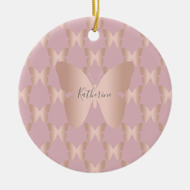 Elegant and modern rose gold butterfly design ceramic ornament (Front)