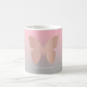 Elegant and modern rose gold butterfly design coffee mug