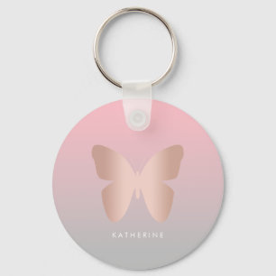 Elegant and modern rose gold butterfly design key ring