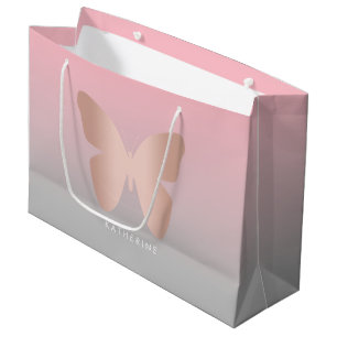 Elegant and modern rose gold butterfly design large gift bag