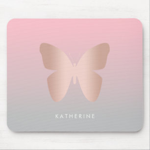 Elegant and modern rose gold butterfly design mouse pad