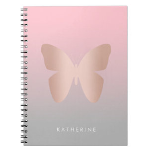 Elegant and modern rose gold butterfly design notebook