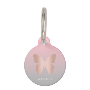 Elegant and modern rose gold butterfly design pet tag