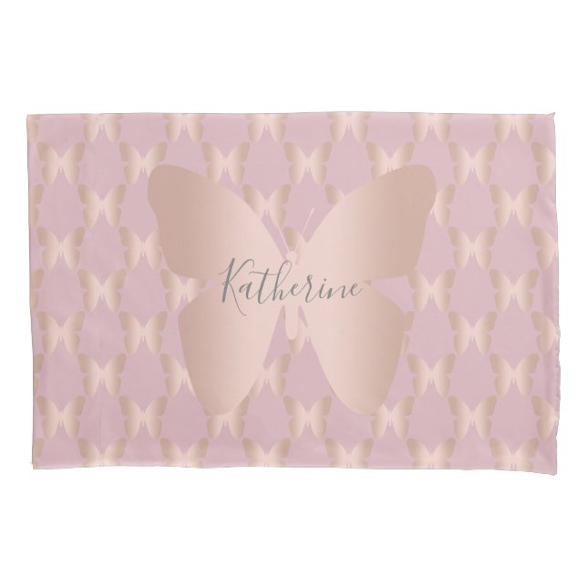 Elegant and modern rose gold butterfly design pillowcase (Front)