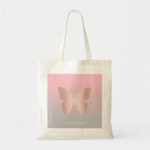 Elegant and modern rose gold butterfly design tote bag