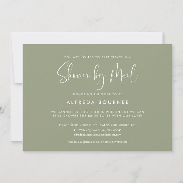 Elegant and modern Sage Green Shower by mail Invitation (Front)