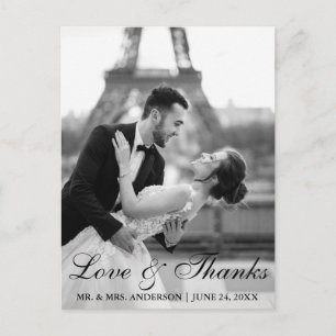 Elegant and Modern Wedding Photo Love and Thanks Postcard