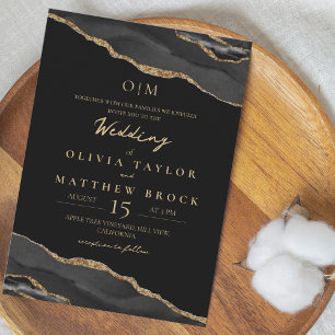  Elegant and moody Black gold Wedding Invitation