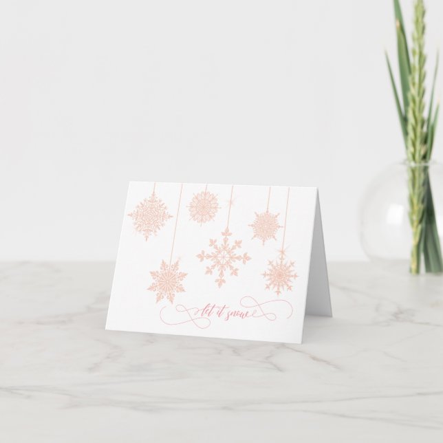 Elegant and Ornate Pink Snowflakes Christmas Card (Front)