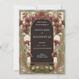 Elegant and Purple Calla Lily Art Nouveau Wedding  Invitation