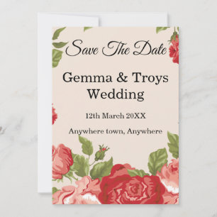 Elegant and romantic, red roses Save the date Invitation