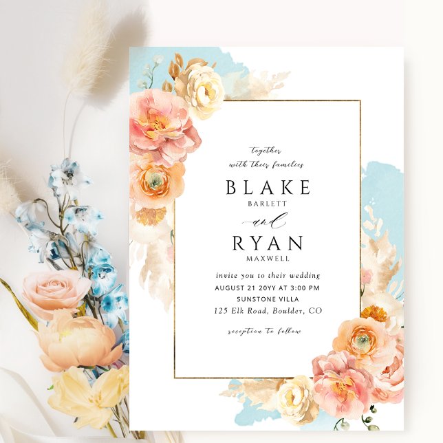 Elegant and Simple Aqua, Peach and Blush Wedding Invitation (Creator Uploaded)