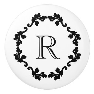 Elegant and simple black and white monogram ceramic knob