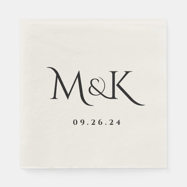 Elegant and Simple Black Wedding Monogram Napkin (Front)