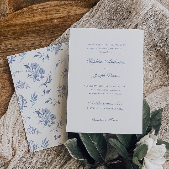Elegant and Simple Blue Chinoiserie Wedding Invitation (Creator Uploaded)