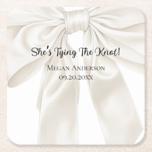 Elegant and Simple Bow Theme Square Paper Coaster