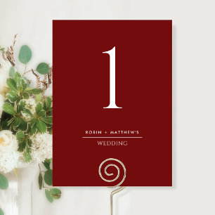 Elegant and Simple Burgundy Red Table Number
